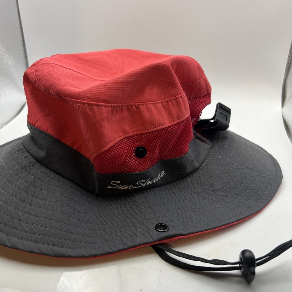 SunShade Women Ponytail Sun Hat Wide Brim Mesh Bucket Cap Coral Pink Watermelon